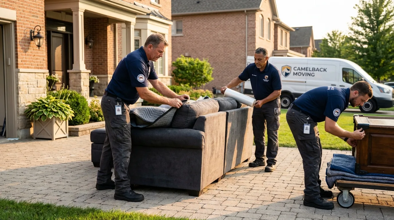 Large estate moving crew wrapping furniture in Southport, NC