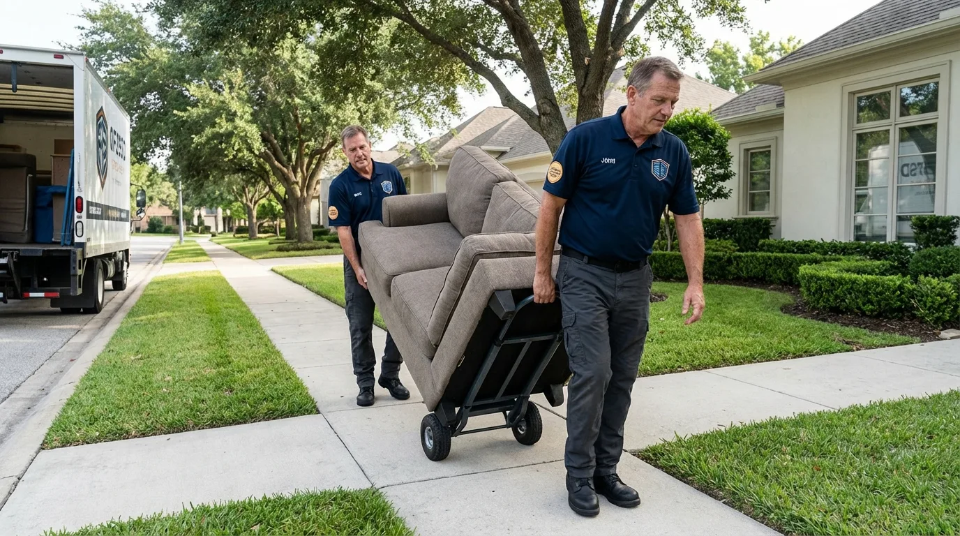 Local residential moving crew loading furniture in Southport, NC