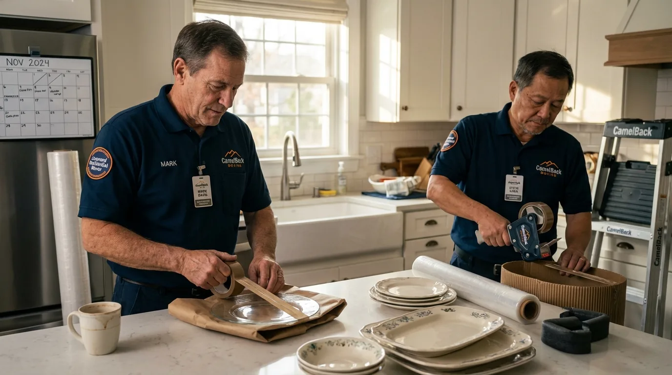 Professional crew packing kitchen dishware in Southport, NC
